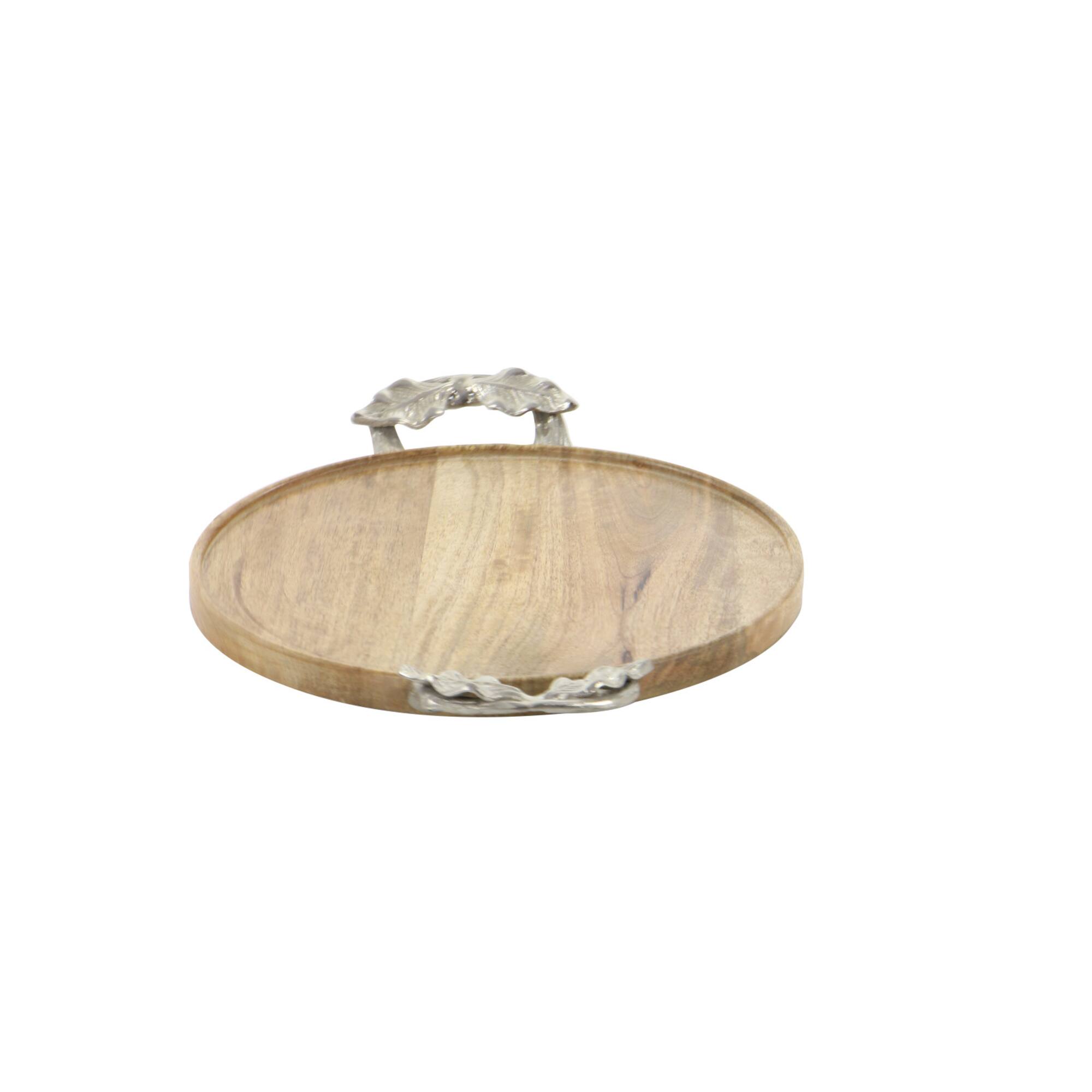 Brown Round Mango Wood Farmhouse Tray Set